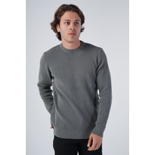 Trist Star Erkek Koyu Mint Selanik Örgü Desenli Bisiklet Yaka %100 Pamuk Kazak TRIST-1201