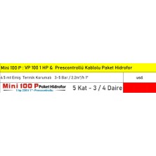 Vortex Mini 100P 1 Hp 5 Kat 4 Daire Termik Korumalı Paket Hidroforu - Kablolu Hidromatlı