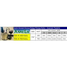 Amega TOXK750 1 Hp Çelik Gövdeli Drenaj Dalgıç Pompa Seviye Kollu - Asansör Flatörlü - Bakır Sargı