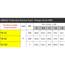 Amega TM45 0.5 Hp 220V Preferikal Sürtme Fanlı Bronz Yataklı Krom Milli Su Pompası - Bakır Sargı