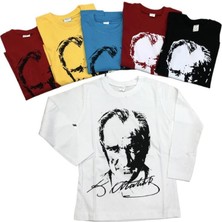 YHE Store Atatürk Uzun Kollu Penye Süper Tişört 23 Nisan 29 Ekim 10 Kasım Siyah Beyaz Kırmızı Sarı Turkuaz