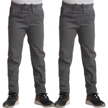 YHE Store Unisex Çocuk Rahat Kalıp Ribana Bel Canvas Keten Okul Pantolonu 2 Adet