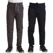 YHE Store Unisex Çocuk Rahat Kalıp Ribana Bel Canvas Keten Okul Pantolonu 2 Adet