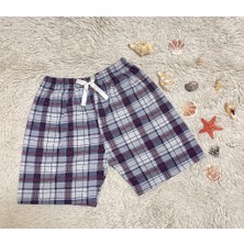 Betimoda %100 Pamuk Kadın Yüksek Bel Dört Mevsim Şort Pijama Kırmızı Pencere Kare