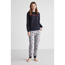 U.S. Polo Assn. 16958 Kadın Lacivert Patlı Uzun Kollu Pijama Takımı -Lacivert