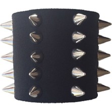 Metal Giyim 5 Sıra Uzun Spike Deri Bileklik