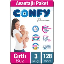 Confy Premium Bebek Bezi 3 Numara Midi 128 Adet