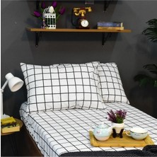 Snr Home Collection Beyaz Kareli Pamuklu Genç Odası Tek Kişilik 100X200CM Lastikli Çarşaf Takımı