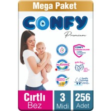Confy Premium Bebek Bezi 3 Numara Midi 4 - 9 kg 256 Adet