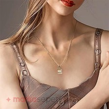 ALC Collection Marka Sepeti Kilit Tasarım Zirkon Altın Kaplama Çelik Kolye