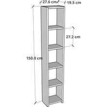 Furnature Design 6 Raflı Kitaplık 150 cm Sunta Kitaplık Ofis Mutfak Rafı Beyaz