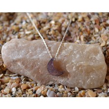 Adal Silver Ay Buzlu Zirkon Taşlı Koyu Mor Gümüş Kolye