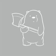 Reysa Tasarım Balta Tutan Ayı Araba Sticker Beyaz 14X16 cm