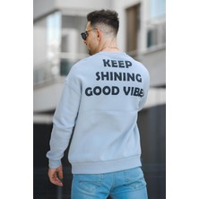 Oksit Trc 2719 Üç İplik Şardonlu Sırt Baskılı Bisiklet Yaka Oversize Erkek Sweatshirt