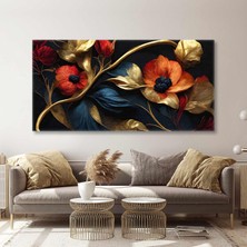 SML Tablo Kırmızı Çiçek ve Gold Yapraklar Dekoratif Kanvas Tablo