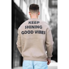 Oksit Trc 2719 Üç İplik Şardonlu Sırt Baskılı Bisiklet Yaka Oversize Erkek Sweatshirt