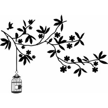 Reysa Tasarım Kuş Kafesi ve Dallar Duvar Sticker Siyah 20X15 cm