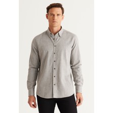 Altınyıldız Classics Erkek Haki Slim Fit Dar Kesim Gizli Düğmeli Yaka Pamuklu Armürlü Gömlek
