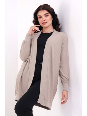 Şiir Gweru Kadın italyan Reglan Düz Etek Uzun Kollu Örme Jakarlı Esnek Penye Hırka & Tesettür Hırka - Vizon