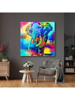 SML Tablo Sulu Boya Efektli Mavi Fil Ilüstrasyon Kanvas Tablo