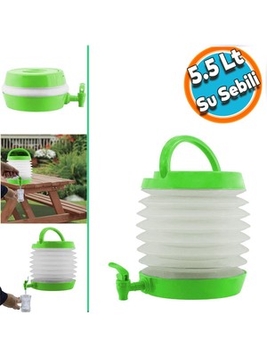 Nzb Pratik Su Sebili Taşınabilir Katlanabilir Termos Çeşmeli Körüklü 5.5 Litre Piknik Kamp Su Ayran Meşrubat Içecek Bidonu Yeşil