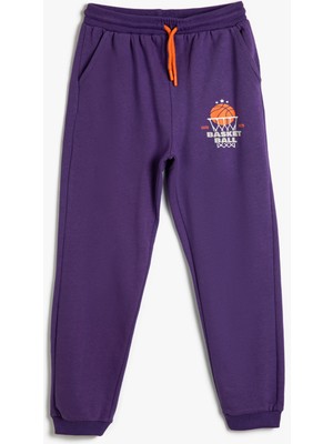 Koton Jogger Eşofman Altı Basketbol Baskılı Cepli Beli Bağlamalı Şardonlu
