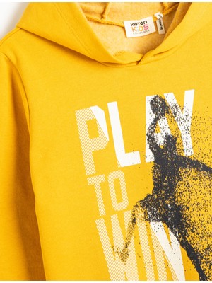 Koton Kapşonlu Sweatshirt Basketbol Baskılı Uzun Kollu Şardonlu