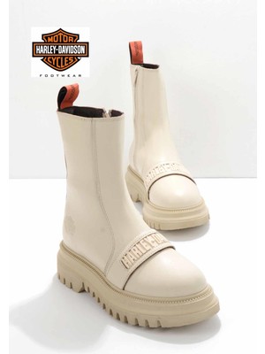 Harley Davidson Beige Leather Kadın Bot & Bootie HD0777054903