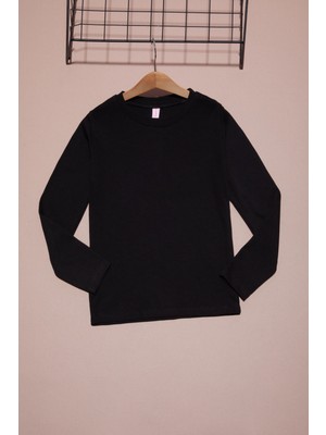 Pembe Life Siyah Uzun Kollu Kız Çocuk Düz Sweatshirt 16428