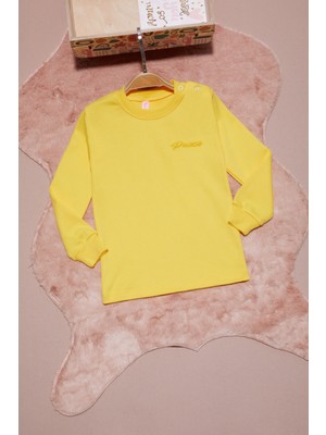 Pembe Life Sarı Yazı Nakışlı Kız Çocuk Çıtçıtlı Sweatshirt 16415