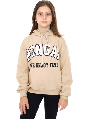 Pengai Krem Pengai Yazı Baskı Polarlı Kız Çocuk Sweatshirt 16462