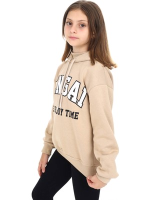 Pengai Krem Pengai Yazı Baskı Polarlı Kız Çocuk Sweatshirt 16462