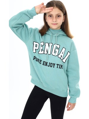 Pengai Yeşil Pengai Yazı Baskı Polarlı Kız Çocuk Sweatshirt 16465