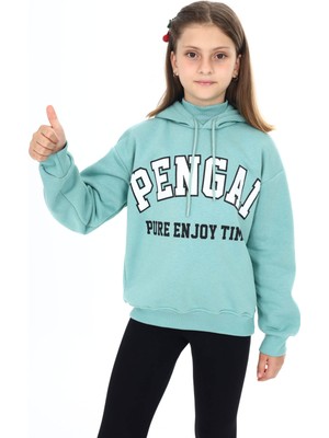 Pengai Yeşil Pengai Yazı Baskı Polarlı Kız Çocuk Sweatshirt 16465