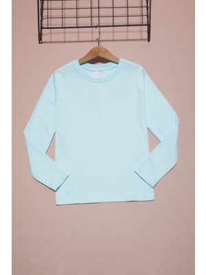 Pembe Life Su Yeşili Uzun Kollu Kız Çocuk Düz Sweatshirt 16424