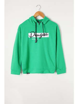 Pengai Yeşil Yazı Nakışlı Kapüşonlu Kız Çocuk Sweatshirt 16442