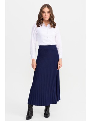 Desen Triko Kadın Pileli Triko Etek 1321 Lacivert