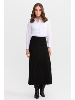 Desen Triko Kadın Pileli Triko Etek 1321 Siyah