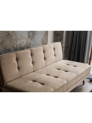 Perla Sofa Retro Yataklı Kolsuz Kanepe Vizon