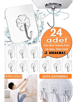 Tilbe Home 24'lü Kancalı Duvar Askısı Iz Bırakmaz Extra Güçlü Yapışkanlı Banyo Mutfak Düzenleyici Askı Kancası