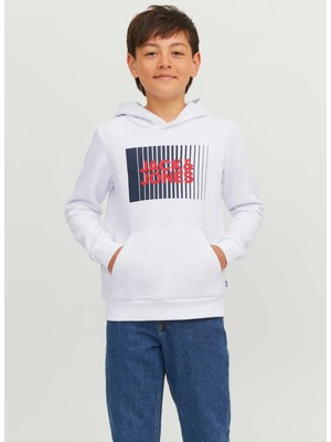 Jack & Jones Baskılı Erkek Çocuk Beyaz Sweatshirt Jjecorp Logo