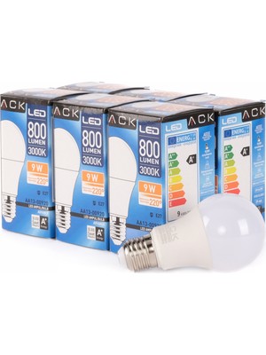 Ack 9W LED Ampul 3000K Günışığı  E27 6'lı Eko Paket