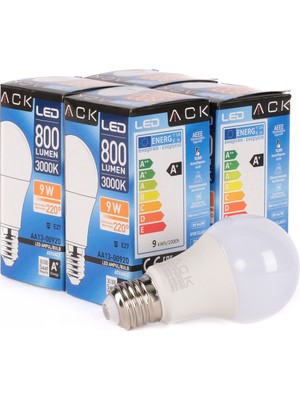 Ack 9W LED Ampul 3000K Günışığı E27 4'lü Eko Paket