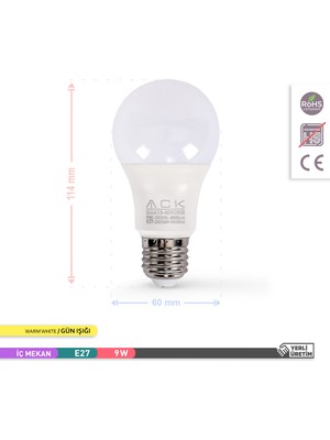 Ack 9W LED Ampul 3000K Günışığı E27 4'lü Eko Paket