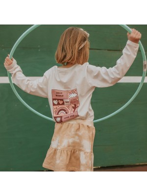 Antebies Organik Beyaz Pembe Sevgili Dünya Baskılı Uzun Kollu Kız Çocuk Tshirt