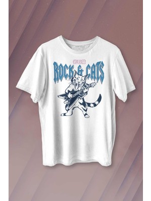 Kendim Seçtim Meowtallica Rock Cat Metallica Gitar Kedi Kısa Kollu Baskılı T-Shirt Unisex Tişört