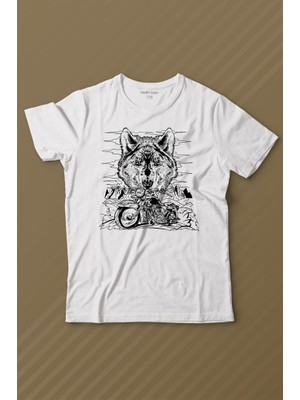 Kendim Seçtim Ride To Wild Wolf And Motorcycle Kurt ve Motor Outdoor Baskılı Tişört Çocuk T-Shirt