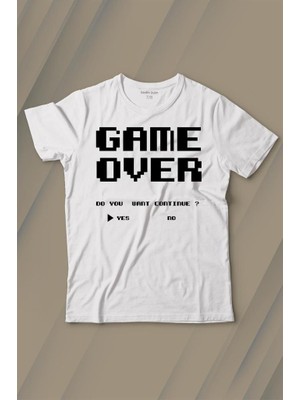 Kendim Seçtim Game Over Atari Retro Pixel Oyun Baskılı Tişört Çocuk T-Shirt
