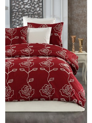 Evlen Home Collection Gül Nakışlı Pamuk Lüks Kalite Nevresim Takımı Çift Kişilik Alya 6 Parça Çeyizlik Set