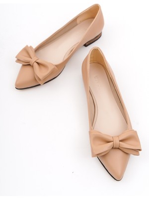 Divolya Naomi Nude Çift Fiyonklu Kısa Topuklu (1,5 Cm) Sivri Burun Günlük Babet